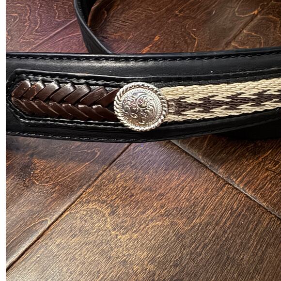 Tony Lama Mens Black Leather Western Buckle Belt Engraved Adjustable Sz 34 main image 7